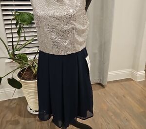 B Darlin Blue and White Plunge Sundress